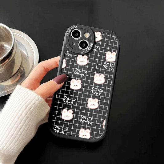 Checkerboard phone case for iphone 13 pro max 12 mini 11 cartoon rabbit back cover for iphone xr xs max x 7 plus 8 se se3 6s