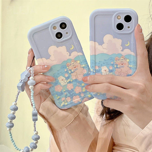 INS Cute Garden Rabbit Bear Bracelet Phone Case for iPhone 13 12 11 Pro Max X XR XS Max Funda Lovely Cartoon Soft Silicone Cover