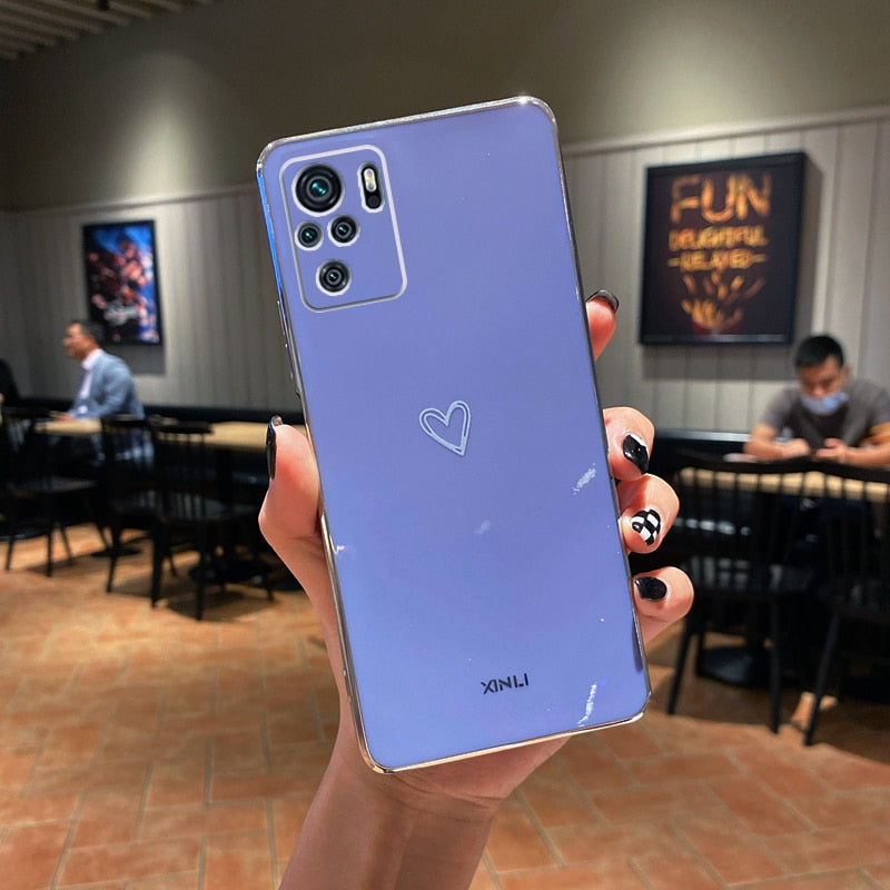 Square Plating Love Heart Silicone Phone Case For Xiaomi Redmi Note 10 Pro Max 4G 5G 10s RedmiNote10 Note10Pro Redmi10 10C Cover