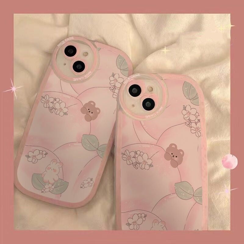 cute cartoon bear rabbit flowers phone case for iphone 13 pro max 11 12 mini xr xs max x 7 plus 8 se 2 se3 6s 6 silicone cover
