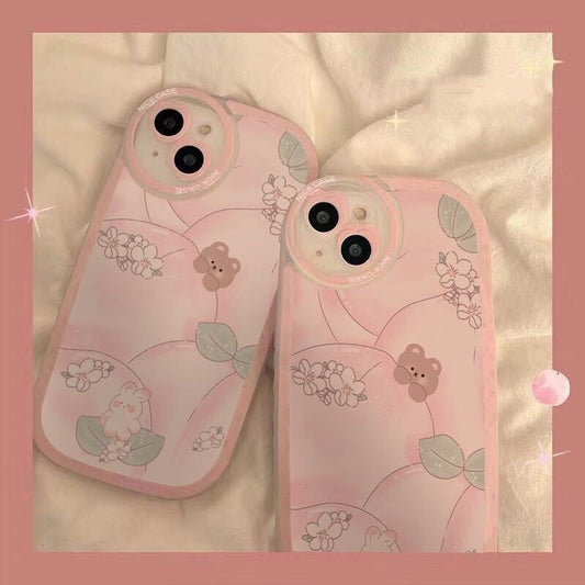 cute cartoon bear rabbit flowers phone case for iphone 13 pro max 11 12 mini xr xs max x 7 plus 8 se 2 se3 6s 6 silicone cover