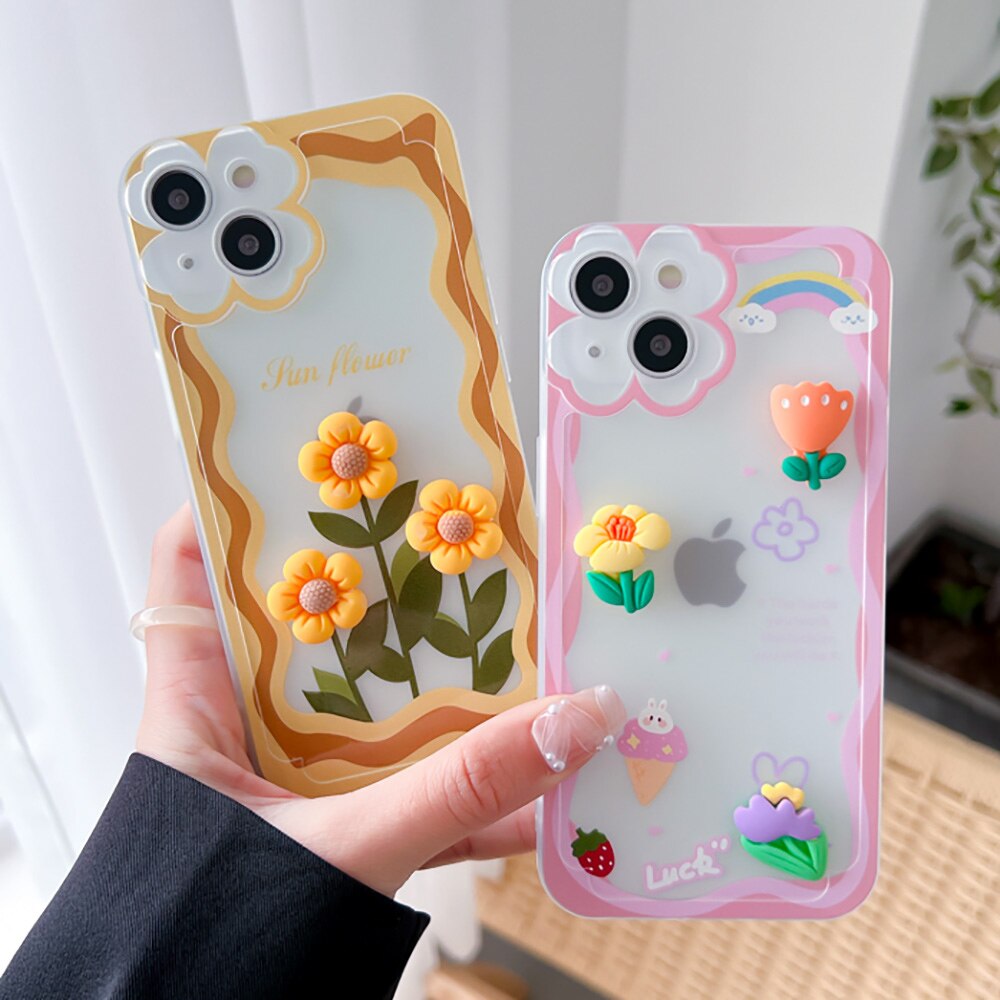 Flower 3D Phone Case For iPhone 11 Pro Max Case Len Protection Funda iPhone 13 12 Pro Max X XR XS 13Pro 12Pro Cover Soft Silicon