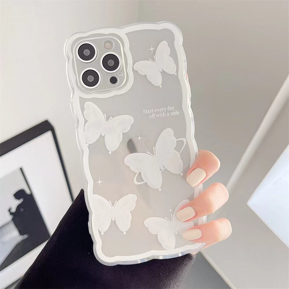 Korea Hot cute crystal butterfly bracket wavey clear soft phone case for iphone 13 12 11 Pro XS Max X 7 8Plus lovely stand Cover