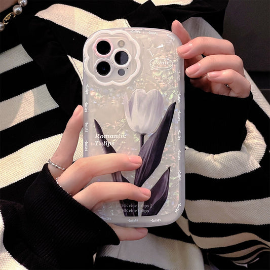Ins Korean Cute White Tulip Shell Pattern Phone Case For iPhone 13 12 11 Pro XS Max X XR Kawaii Flowers Cover
