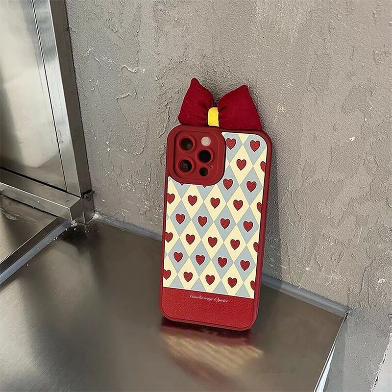 lovely bow tie loveheart phone case for iphone 13 pro max 12 mini 11 shockproof cover for iphone 7 plus 8 xr xs max x 6s 6 se 2