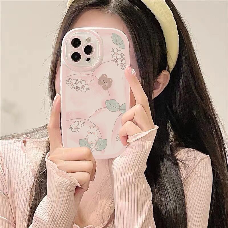 cute cartoon bear rabbit flowers phone case for iphone 13 pro max 11 12 mini xr xs max x 7 plus 8 se 2 se3 6s 6 silicone cover