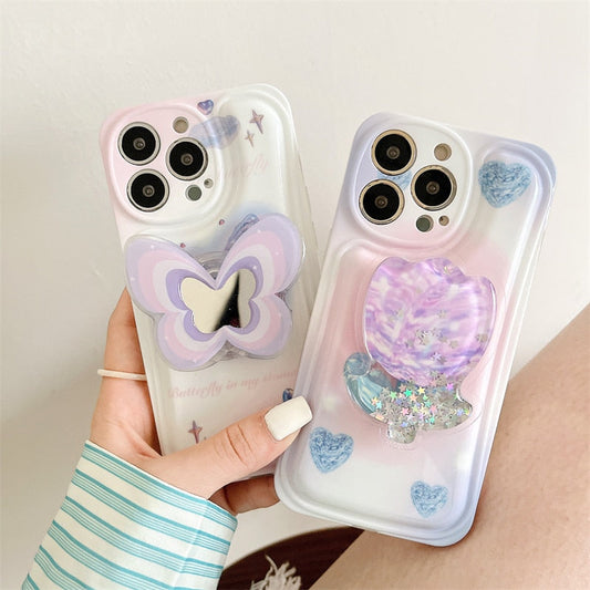 Cute Glitter Flower Bracket Butterfly Stand Phone Case for iPhone 13 12 11 Pro Max X XR XS Max 12 Pro Trendy Air Cushion Cover