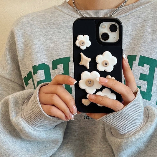 Korean Cute Cartoon 3D Clay Flower Smiley Phone Case For iPhone 13 12 11 Pro XS Max X XR 7 8 Plus Protective Soft Back Cover