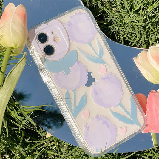 New INS Cute Tulip Lens Protective Transparent Shockproof Phone Case For iPhone 13 12 11 Pro Max X XR XS Max Lovely Soft Cover