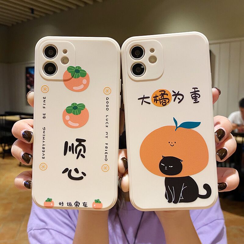 Cute cartoon cat fruit phone case for iphone 11 13 pro max 12 mini shockproof silicone cover for iphone 7 plus xr xs max x 8 se2