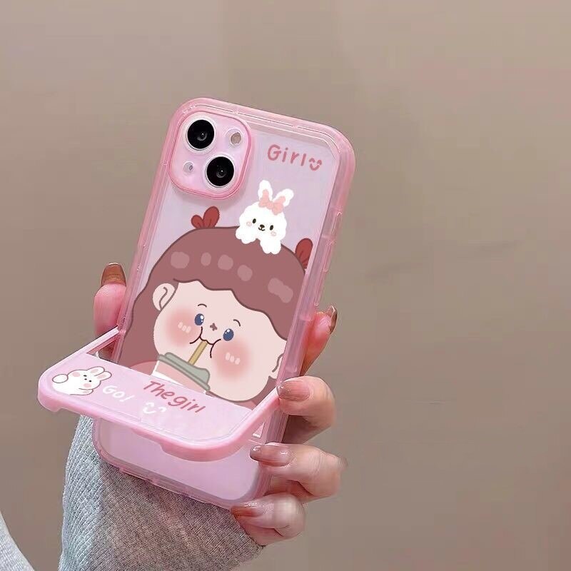 cute cartoon girl rabbit stand holder bracket phone case for iphone 11 13 pro max 12 shockproof cover for iphone xs x xr 7plus 8