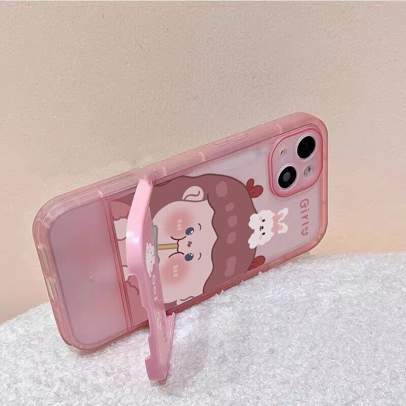 cute cartoon girl rabbit stand holder bracket phone case for iphone 11 13 pro max 12 shockproof cover for iphone xs x xr 7plus 8
