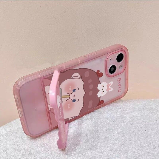 cute cartoon girl rabbit stand holder bracket phone case for iphone 11 13 pro max 12 shockproof cover for iphone xs x xr 7plus 8