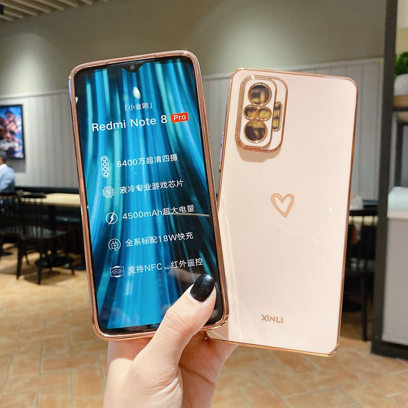 Square Plating Love Heart Silicone Phone Case For Xiaomi Redmi Note 10 Pro Max 4G 5G 10s RedmiNote10 Note10Pro Redmi10 10C Cover